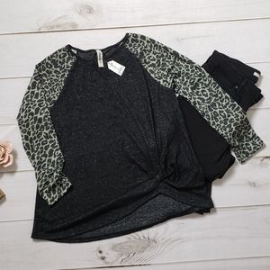 Sage & Heathered Black Animal Print Long Sleeve